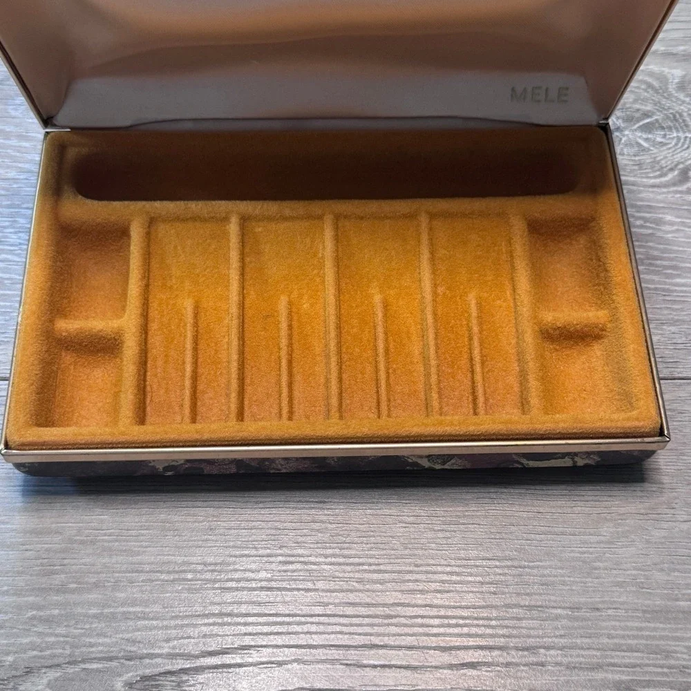Vintage Mele Jewelry Box Abstract Brown Gold Splatter Travel Case Multi Section